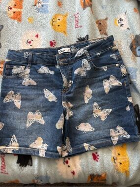 Girls' Dark Blue Denim Butterfly Print Shorts